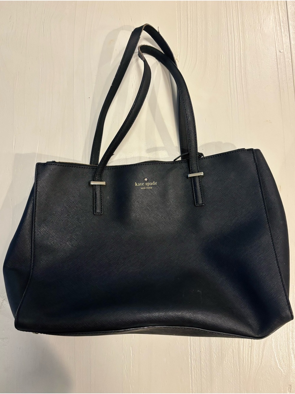 kate spade Black Saffiano Leather Tote with Top Zip